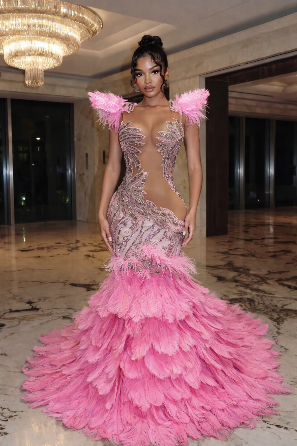 The Blush Divine Feather Gown